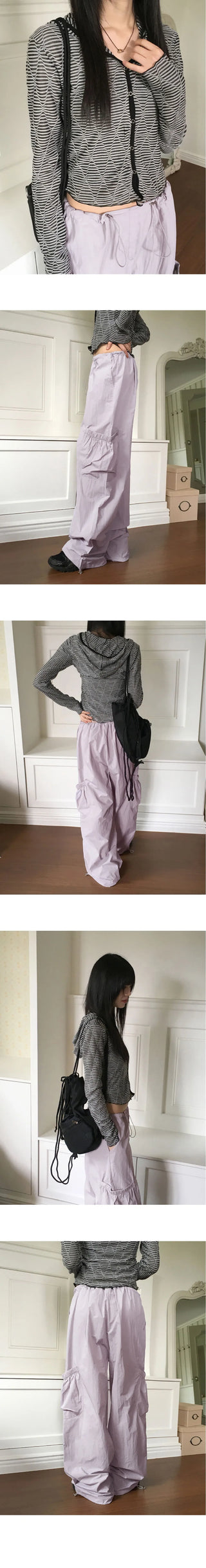 Shins String Pocket Nylon Two Way Long Wide Pants