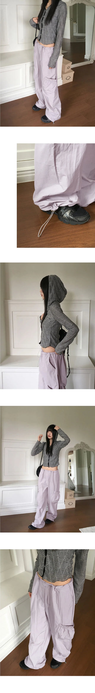 Shins String Pocket Nylon Two Way Long Wide Pants