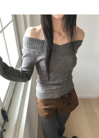 Chimo V-Neck off-shoulder slim-fit Twisted knitwear