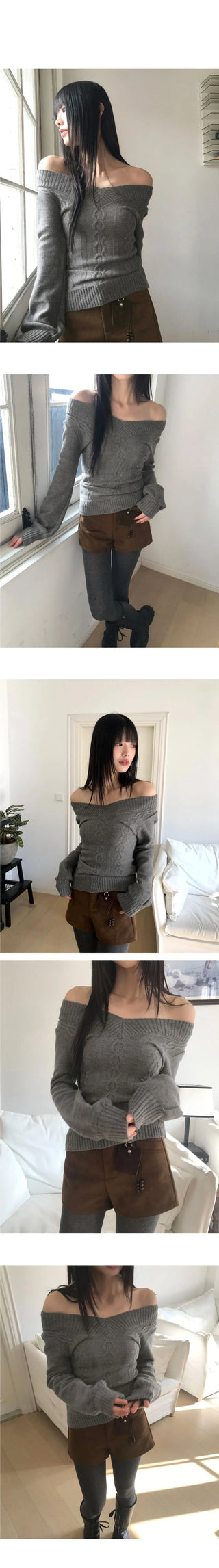 Chimo V-Neck off-shoulder slim-fit Twisted knitwear