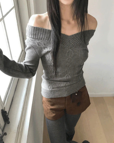 Chimo V-Neck off-shoulder slim-fit Twisted knitwear