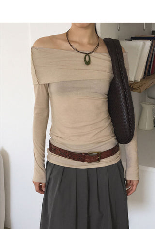 Rapshire Modal Overlock Ribbed Off Shoulder Long Sleeve T-Shirt
