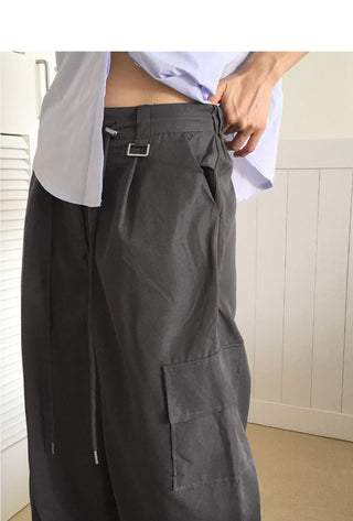 Kipped nylon two-way back banding cargo long wide jogger pants