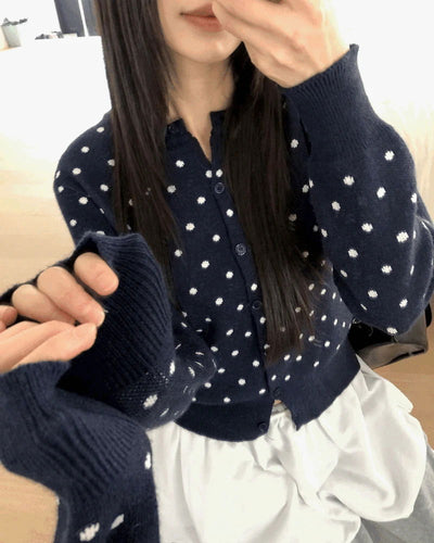 Honey Round Neck Dot Knitwear Cardigan