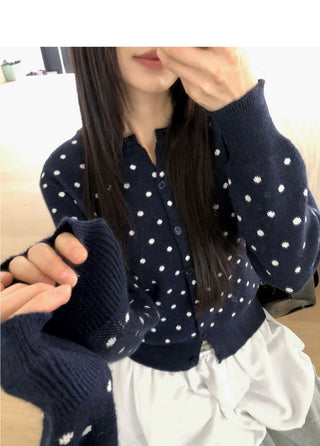 Honey Round Neck Dot Knitwear Cardigan