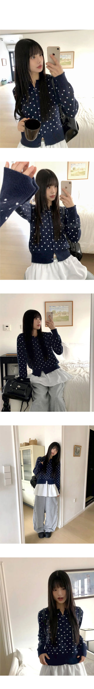 Honey Round Neck Dot Knitwear Cardigan