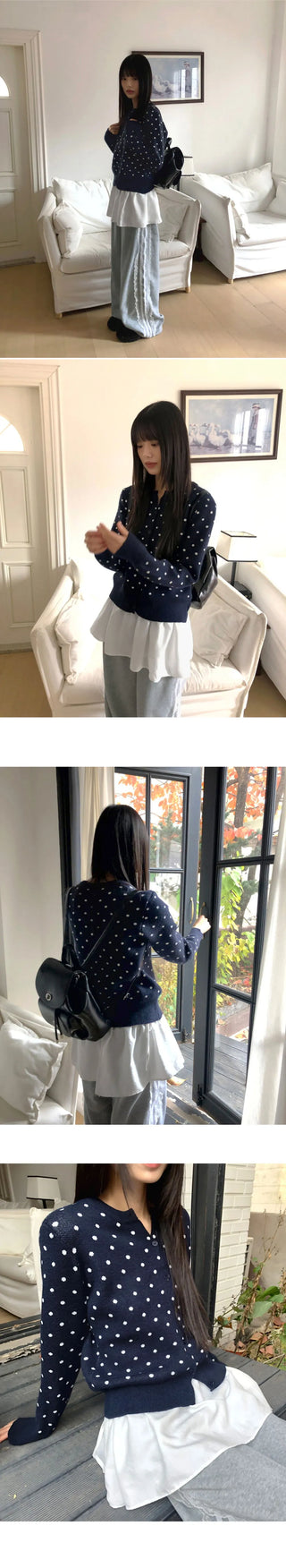 Honey Round Neck Dot Knitwear Cardigan