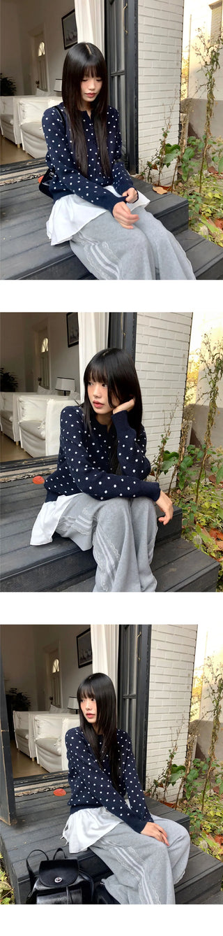 Honey Round Neck Dot Knitwear Cardigan
