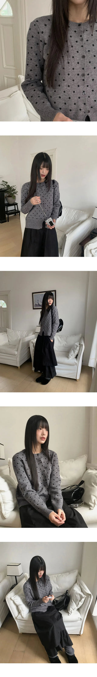 Honey Round Neck Dot Knitwear Cardigan