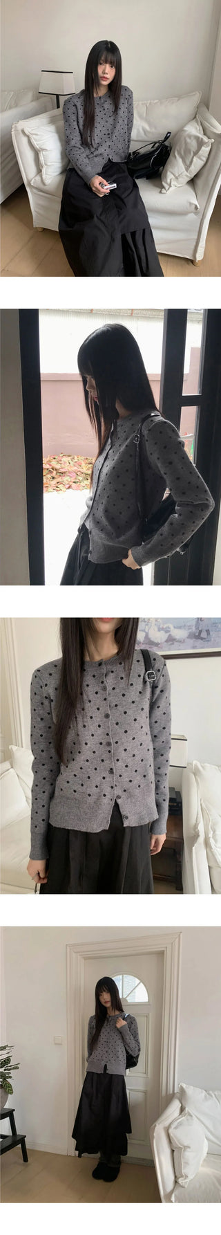 Honey Round Neck Dot Knitwear Cardigan