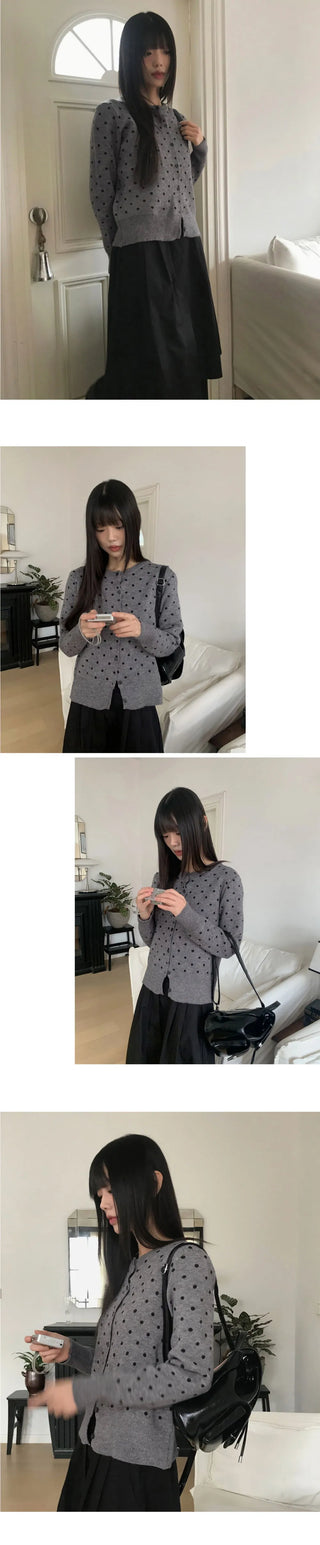 Honey Round Neck Dot Knitwear Cardigan