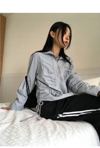 Newer shirring string nylon windbreaker jacket