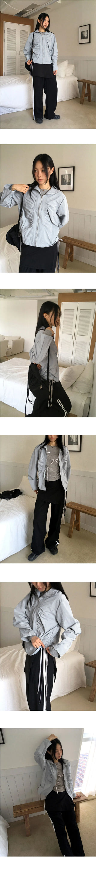 Newer shirring string nylon windbreaker jacket