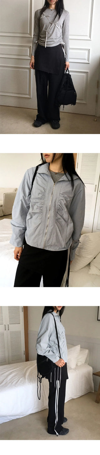 Newer shirring string nylon windbreaker jacket