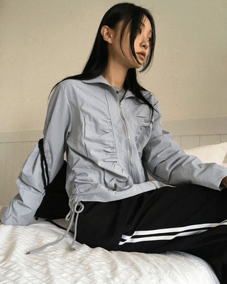 Newer shirring string nylon windbreaker jacket
