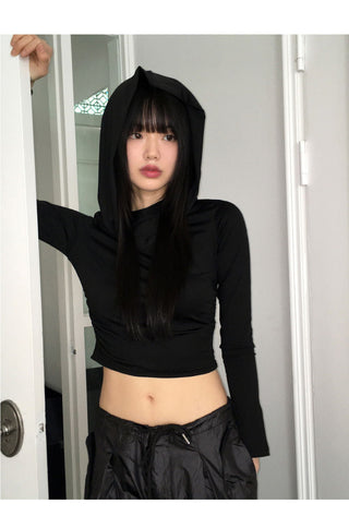Bloomer draped slim crop hooded sweatshirt