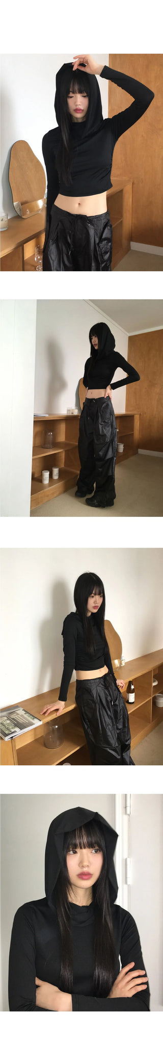 Bloomer draped slim crop hooded sweatshirt