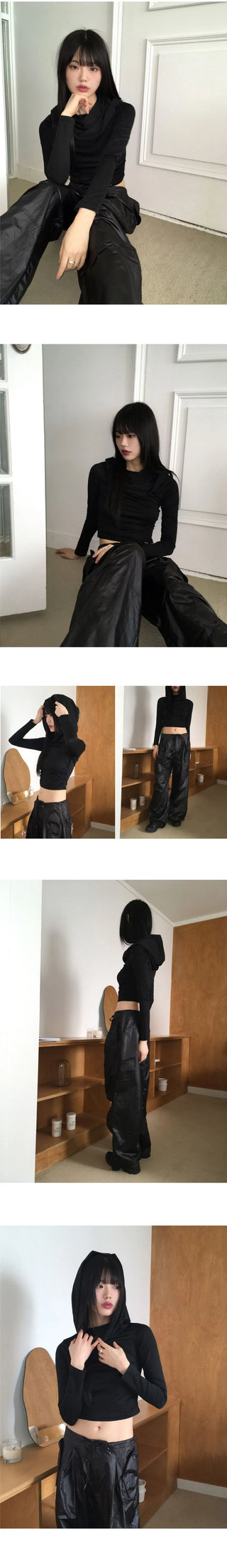 Bloomer draped slim crop hooded sweatshirt