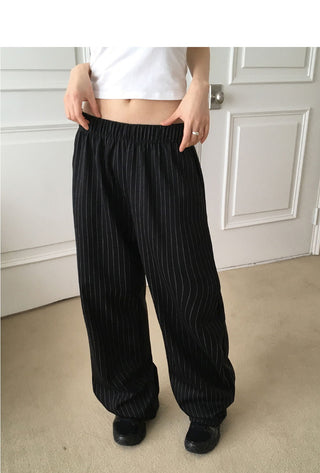Rating pin stripe banding long wide pants