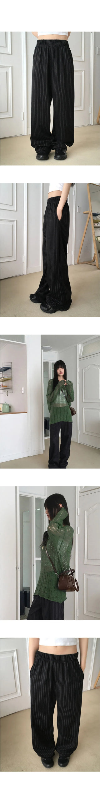 Rating pin stripe banding long wide pants