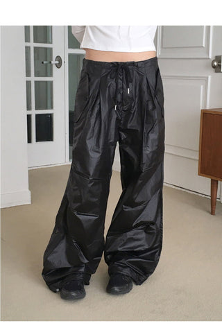 Fillet Glossy Parachute Two Way Nylon Long Wide Pants