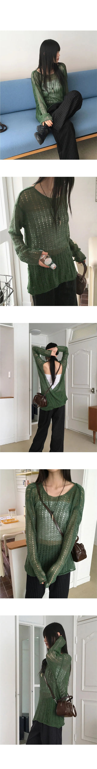 Conkle back opening strap wrap punching layered long sleeve Knitwear