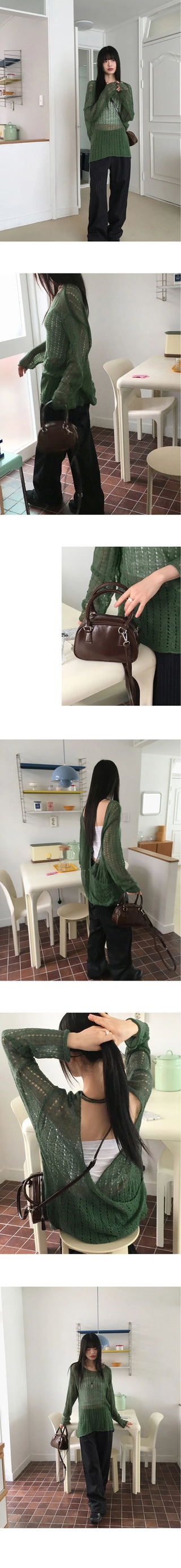 Conkle back opening strap wrap punching layered long sleeve Knitwear