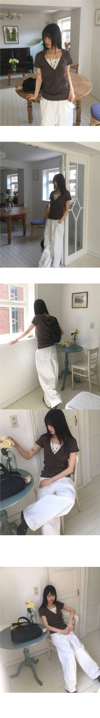 Tibot Vintage Button V-Neck Ribbed Sweatshirt