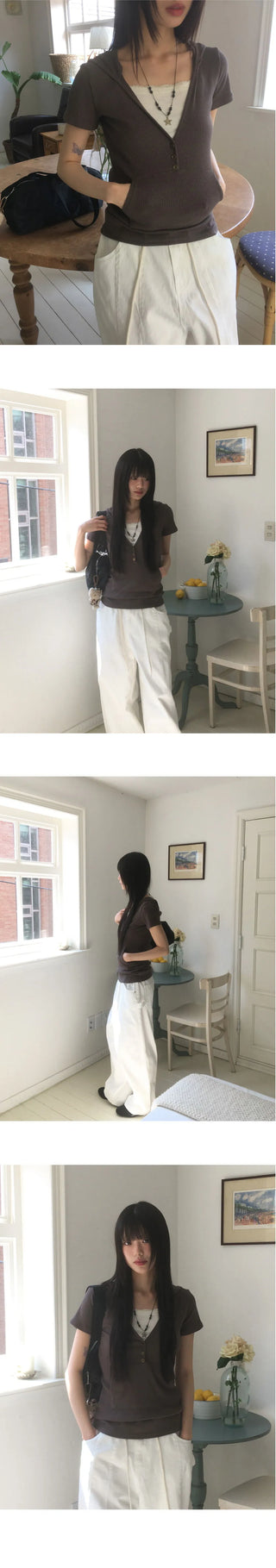 Tibot Vintage Button V-Neck Ribbed Sweatshirt