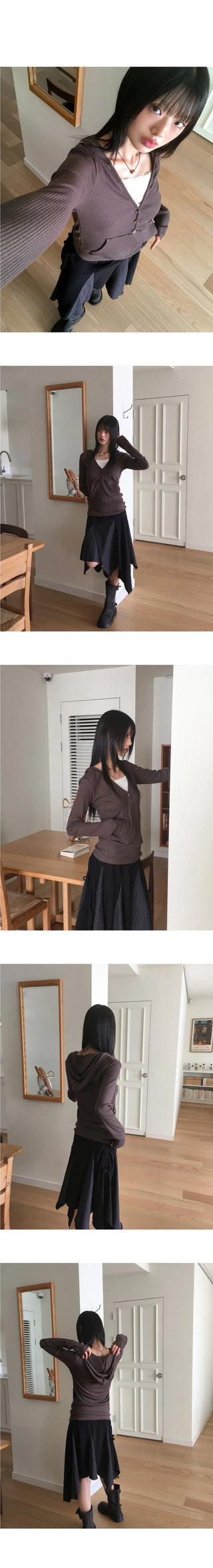 Tibot Vintage Button V-Neck Ribbed Sweatshirt