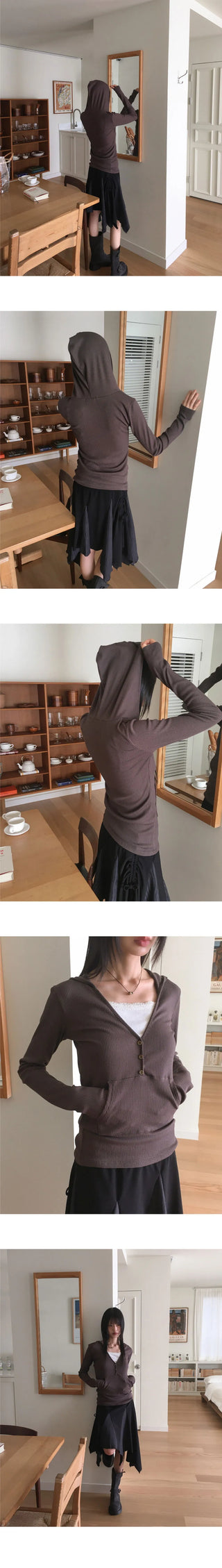 Tibot Vintage Button V-Neck Ribbed Sweatshirt