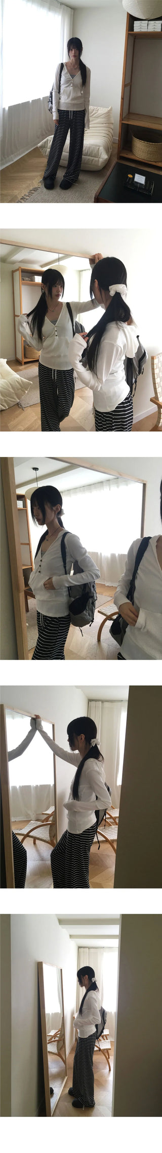 Tibot Vintage Button V-Neck Ribbed Sweatshirt