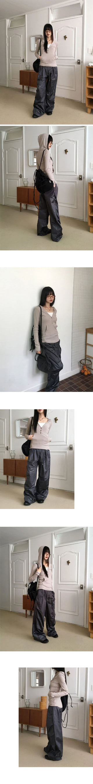 Tibot Vintage Button V-Neck Ribbed Sweatshirt