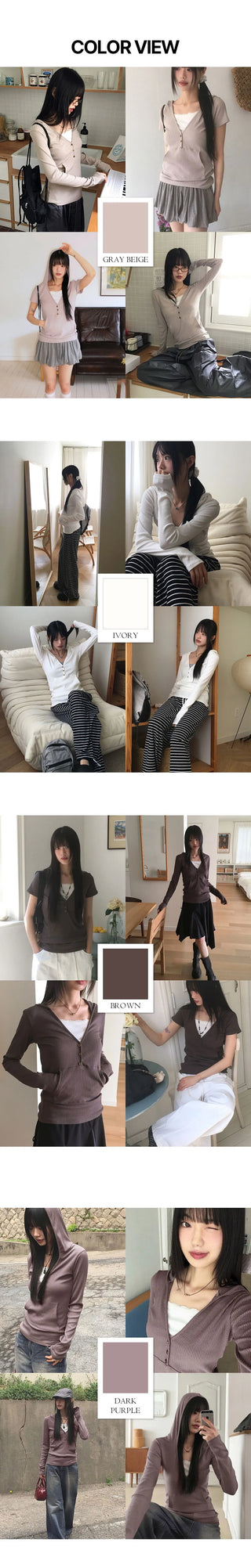 Tibot Vintage Button V-Neck Ribbed Sweatshirt