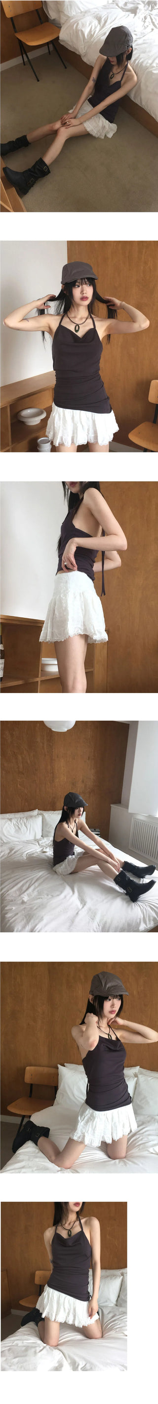 Cheater Drape Halter Straps Long Sleeveless