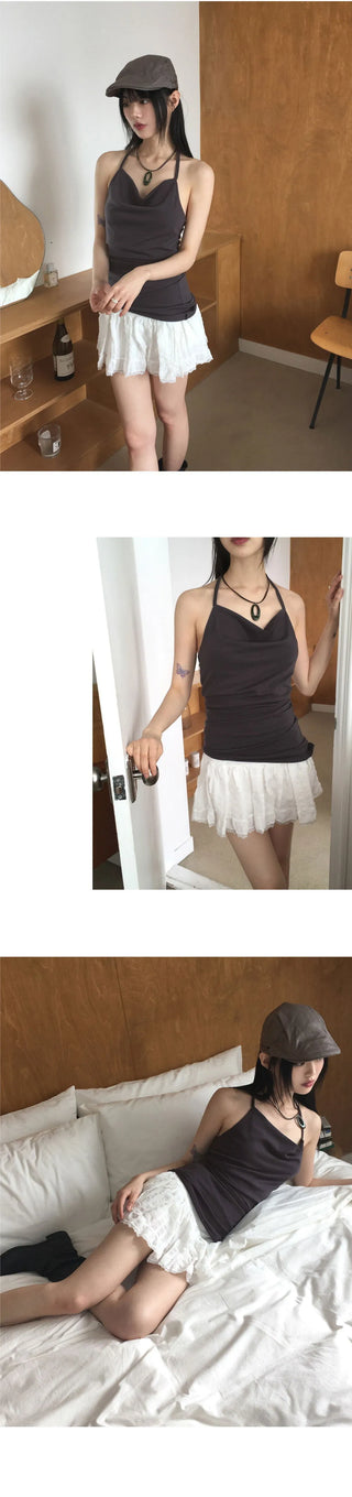 Cheater Drape Halter Straps Long Sleeveless