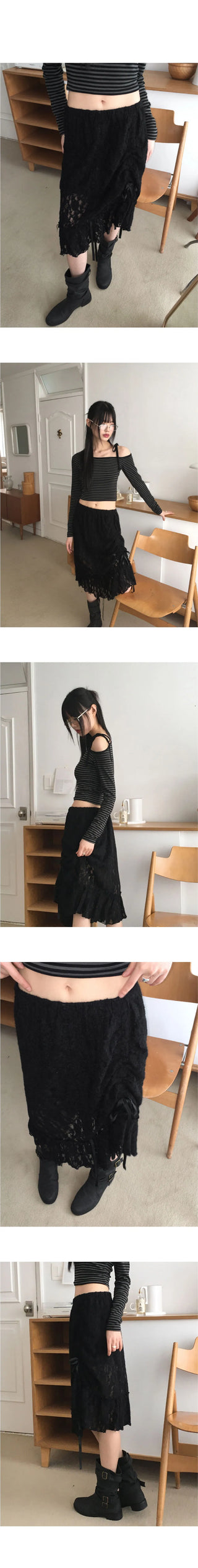 Reuben Bohemian Lace Banding Shirring Ribbon Midi Skirt