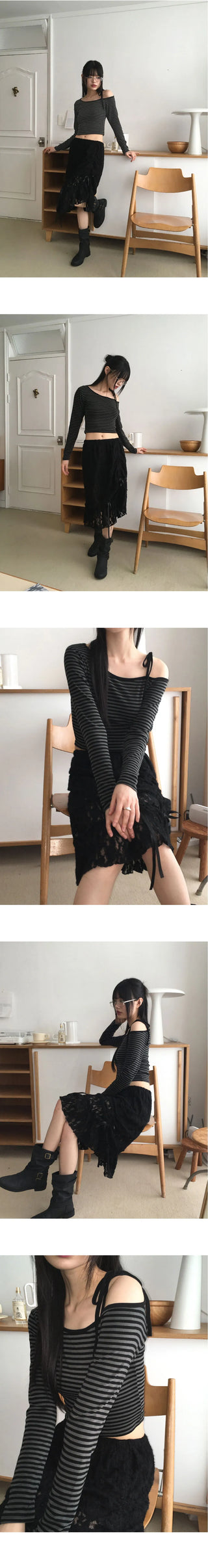 Reuben Bohemian Lace Banding Shirring Ribbon Midi Skirt