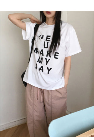 Heyyou lettering cropped short-sleeved T-shirt