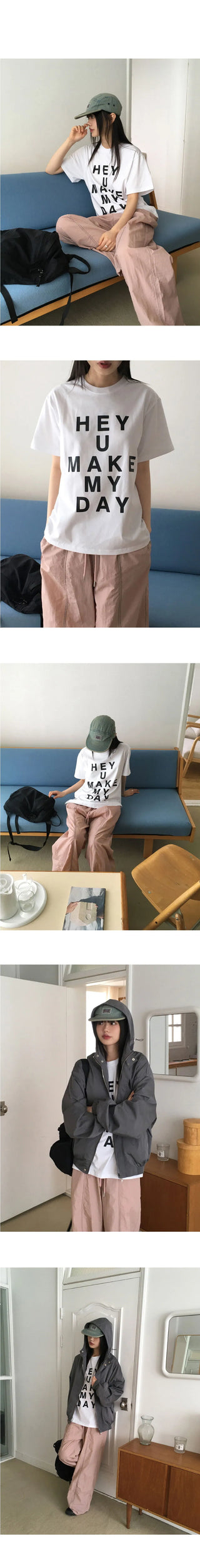 Heyyou lettering cropped short-sleeved T-shirt