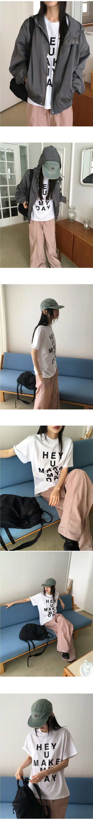 Heyyou lettering cropped short-sleeved T-shirt
