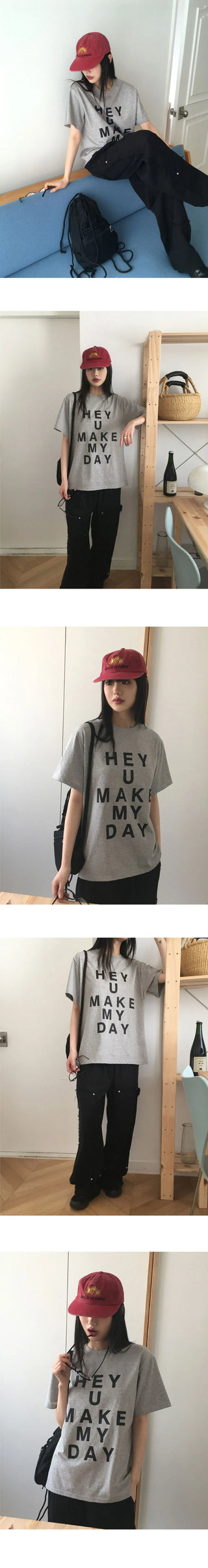 Heyyou lettering cropped short-sleeved T-shirt
