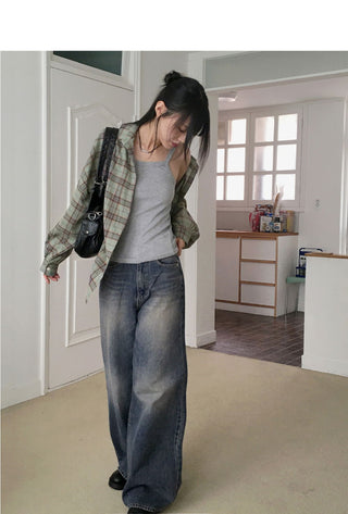 Cellne Faded Denim Long Wide Pants