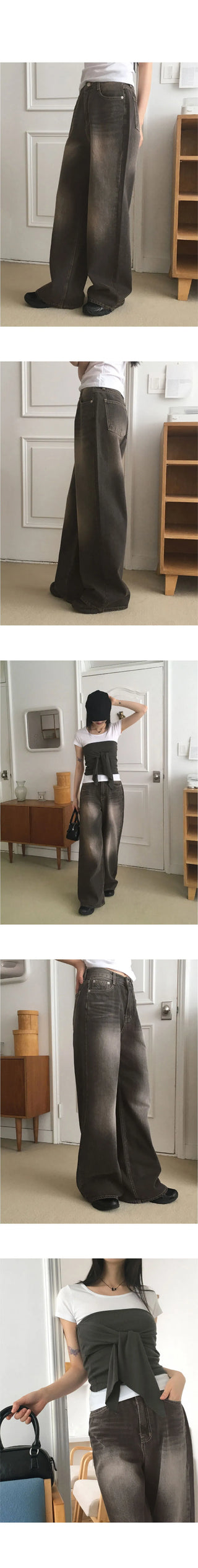 Cellne Faded Denim Long Wide Pants