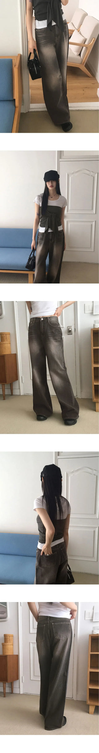 Cellne Faded Denim Long Wide Pants