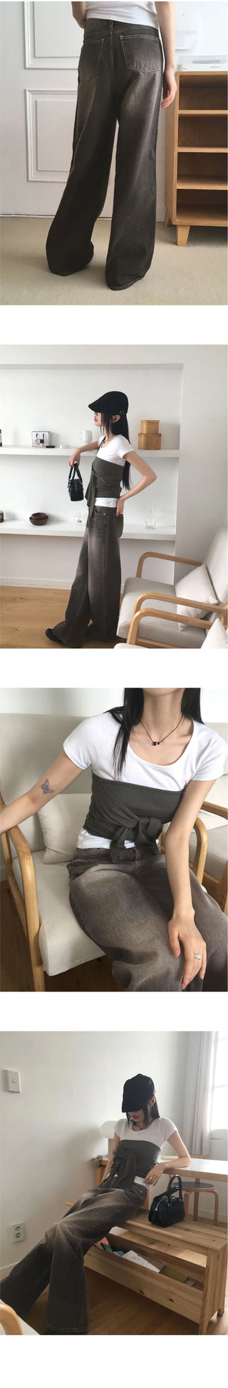 Cellne Faded Denim Long Wide Pants