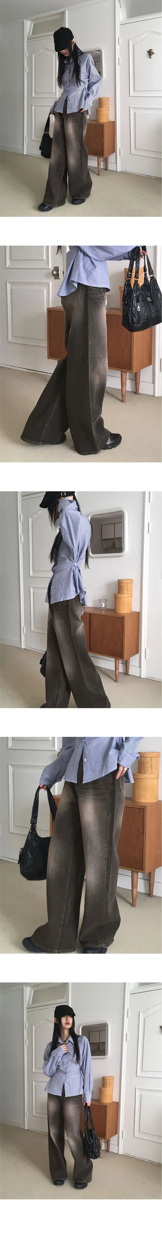 Cellne Faded Denim Long Wide Pants