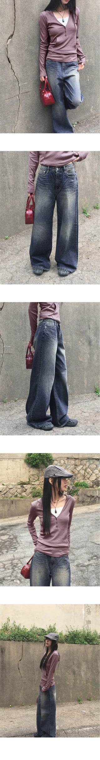 Cellne Faded Denim Long Wide Pants