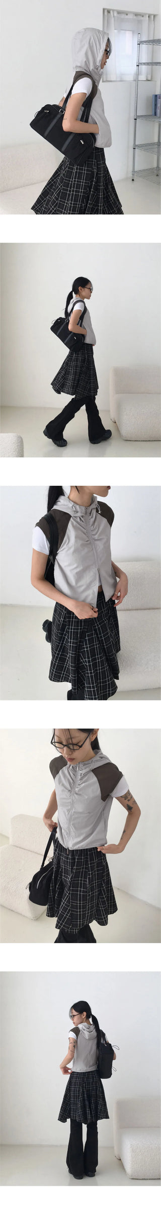 Kashi gofcore nylon hooded two-way color combination string crop vest vest