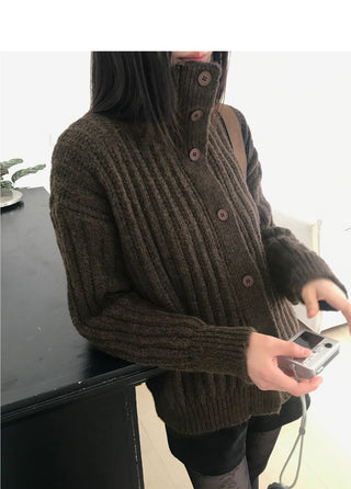 Luon Wool High Neck Loose Cardigan